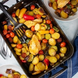 Donna hay chicken and chorizo tray bake recipes - Family traybakes
